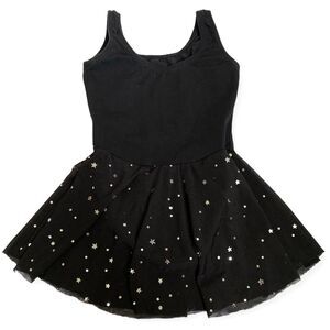 Black Leotard with Skirt Ballet Dance Dress Small (4-6) w/ Silver Stars and Dots